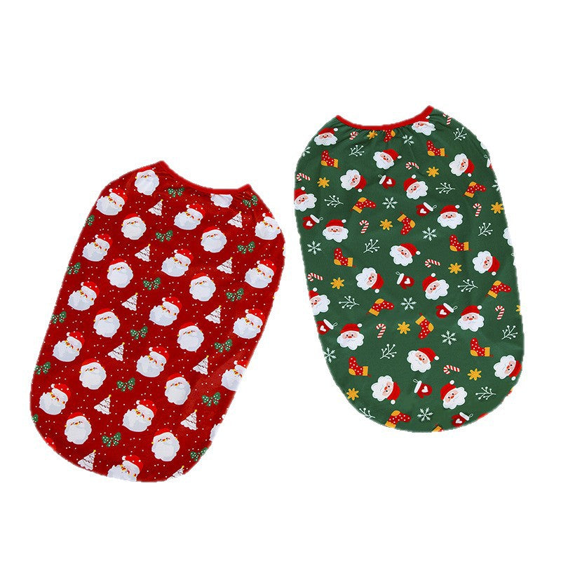 25 Cross-Border Christmas Pet Clothing Thin Dog Clothes Christmas Vest Elderly Elk Christmas Party Pet Clothes