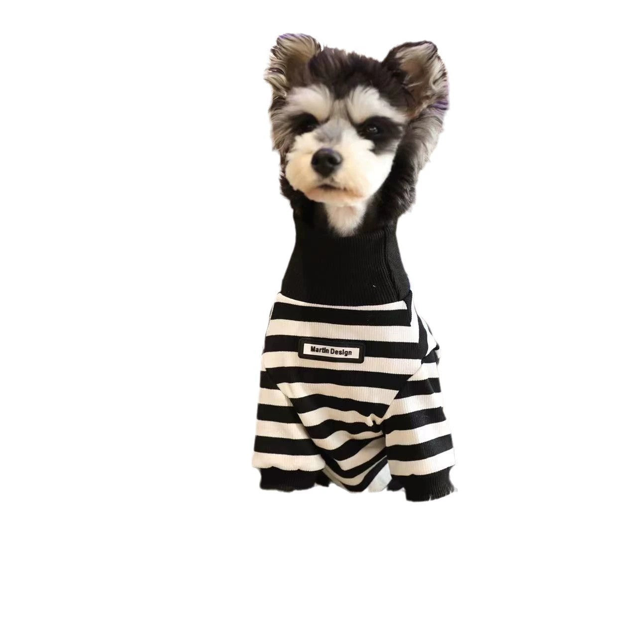Trendy High-Neck Zebra-Striped Autumn and Winter Inner Wear for Schnauzer, Bichon, Pomeranian, and Teddy Dogs