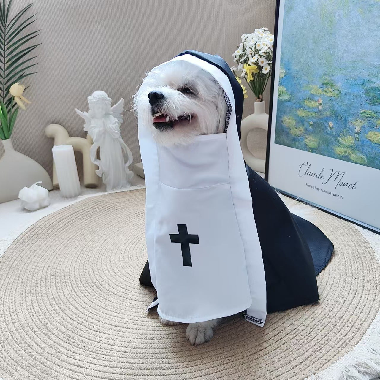 Halloween Cat and Dog Cos Nun Costume Cat and Dog Cross-Dressing Funny Small and Medium-Sized Pet Photo Props Cat Funny Costume