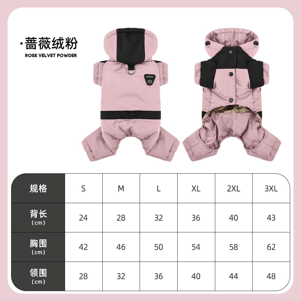 Autumn and Winter New Pet Dog Clothes Teddy Bichon Puppy Outdoor Four-Legged Cotton Coat Warm Cotton Hooded Sweatshirt