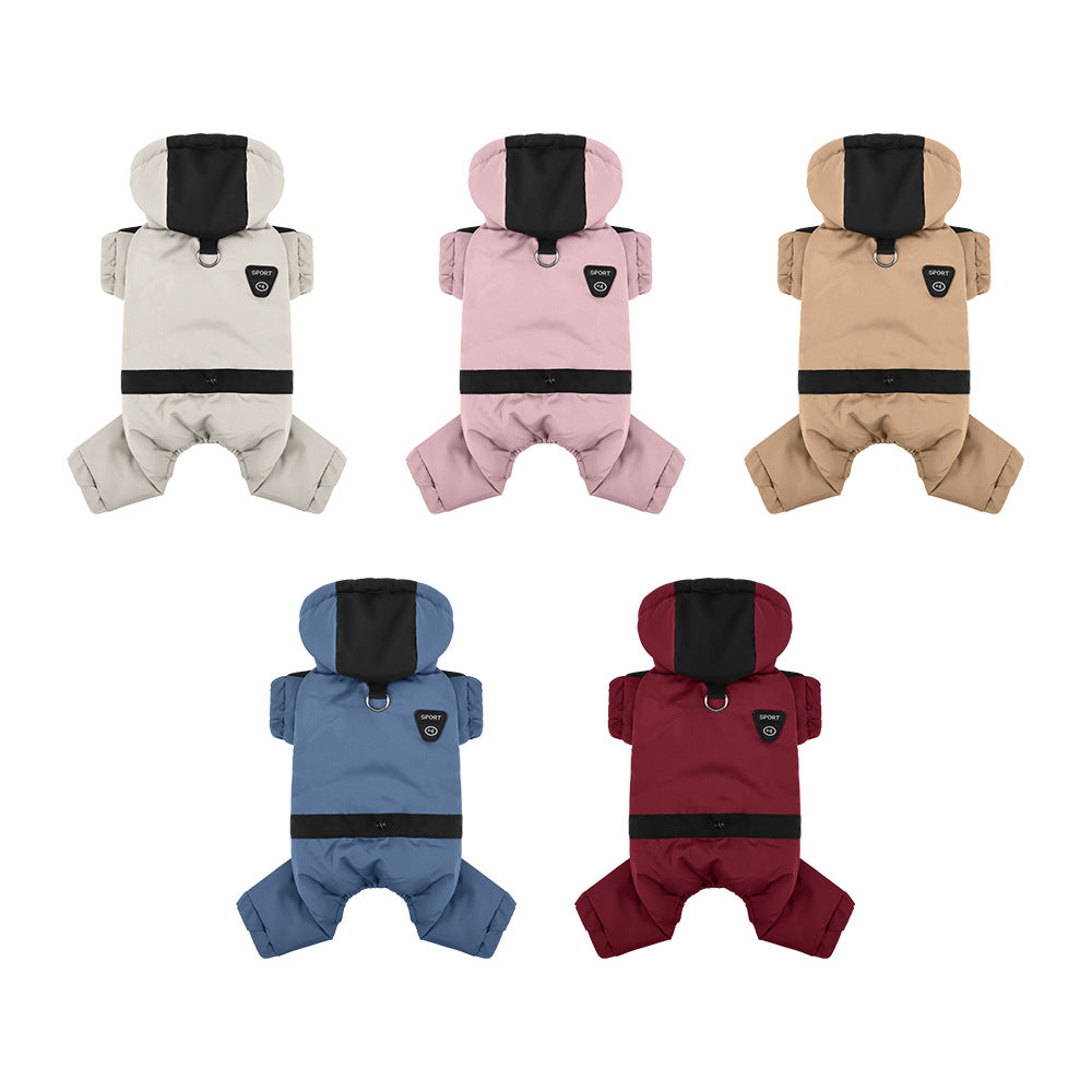 Autumn and Winter New Pet Dog Clothes Teddy Bichon Puppy Outdoor Four-Legged Cotton Coat Warm Cotton Hooded Sweatshirt