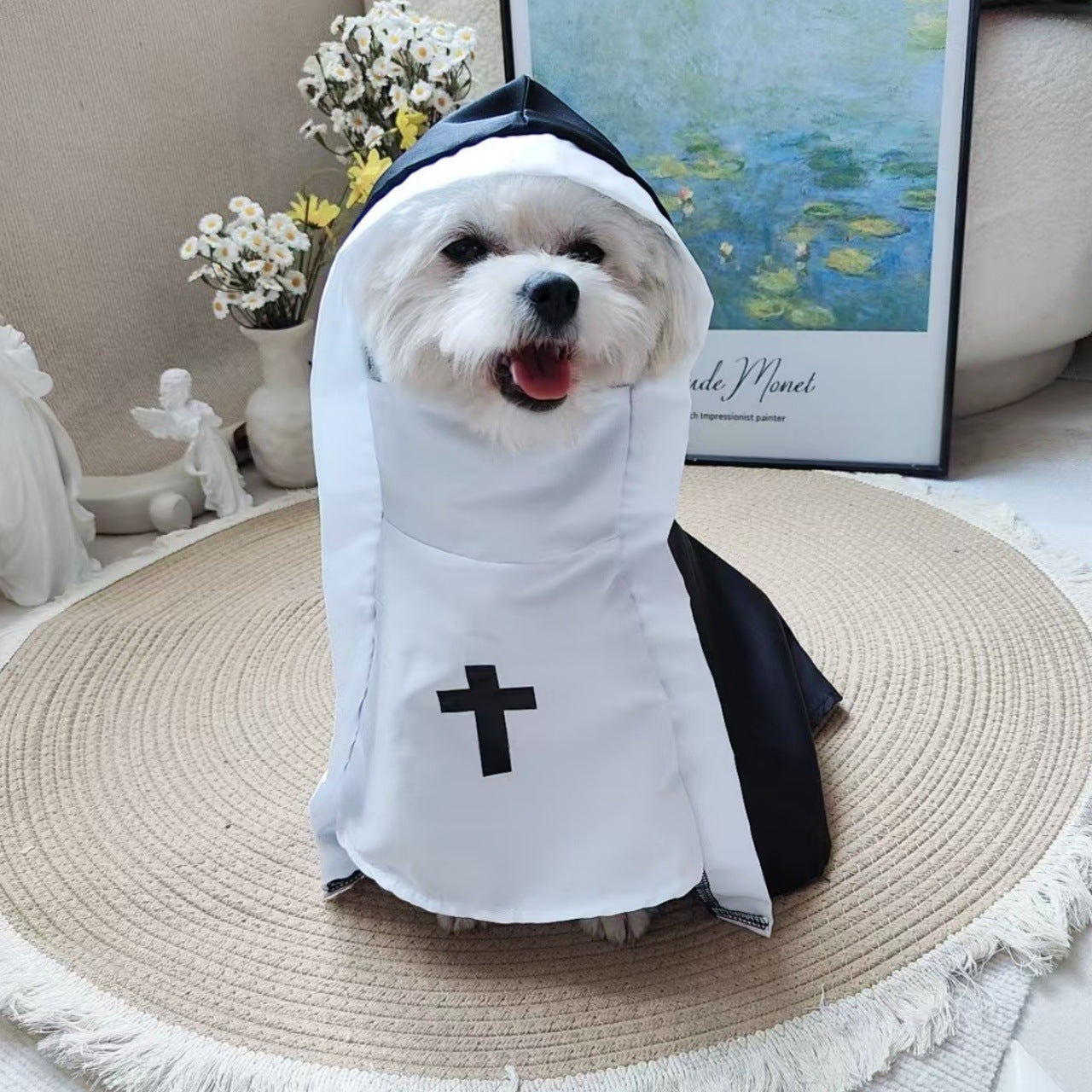 Halloween Cat and Dog Cos Nun Costume Cat and Dog Cross-Dressing Funny Small and Medium-Sized Pet Photo Props Cat Funny Costume