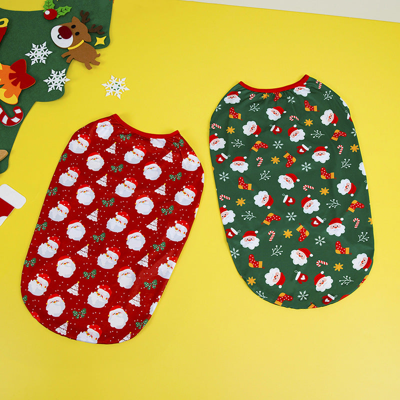25 Cross-Border Christmas Pet Clothing Thin Dog Clothes Christmas Vest Elderly Elk Christmas Party Pet Clothes