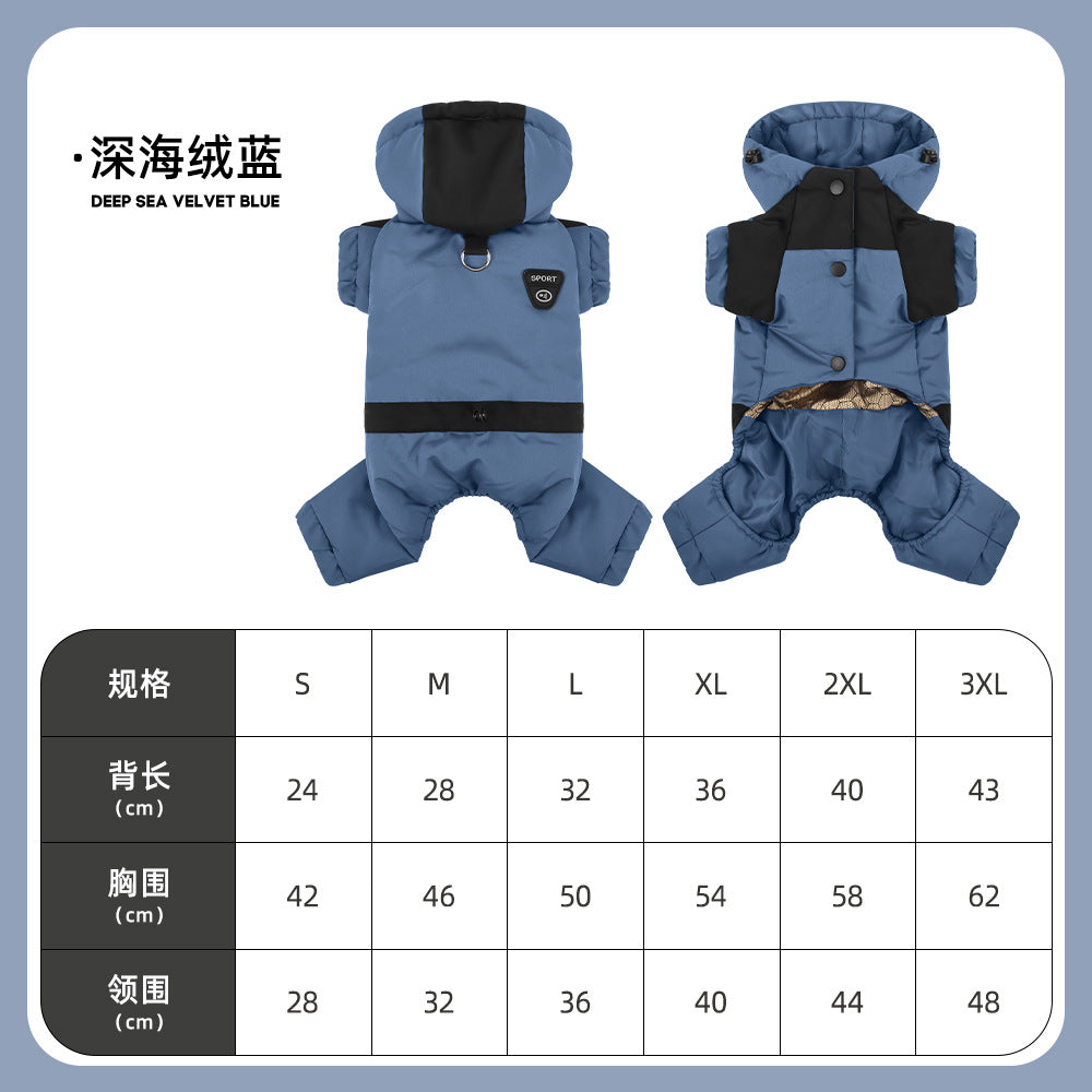 Autumn and Winter New Pet Dog Clothes Teddy Bichon Puppy Outdoor Four-Legged Cotton Coat Warm Cotton Hooded Sweatshirt