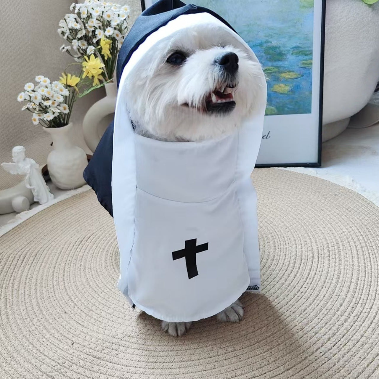 Halloween Cat and Dog Cos Nun Costume Cat and Dog Cross-Dressing Funny Small and Medium-Sized Pet Photo Props Cat Funny Costume