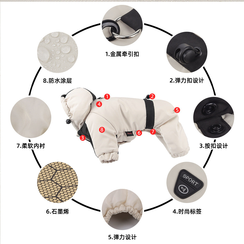 Autumn and Winter New Pet Dog Clothes Teddy Bichon Puppy Outdoor Four-Legged Cotton Coat Warm Cotton Hooded Sweatshirt