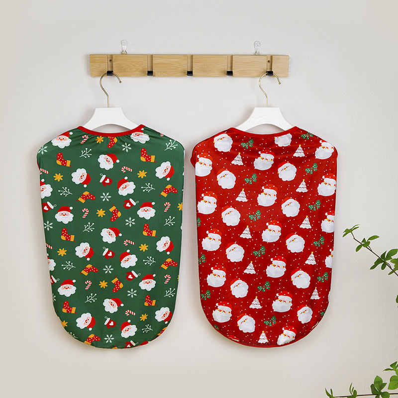 25 Cross-Border Christmas Pet Clothing Thin Dog Clothes Christmas Vest Elderly Elk Christmas Party Pet Clothes