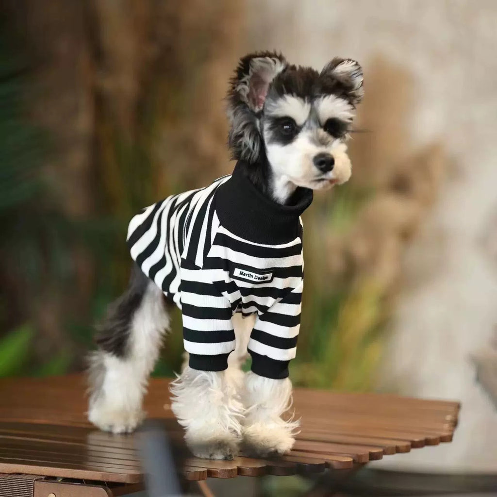 Trendy High-Neck Zebra-Striped Autumn and Winter Inner Wear for Schnauzer, Bichon, Pomeranian, and Teddy Dogs