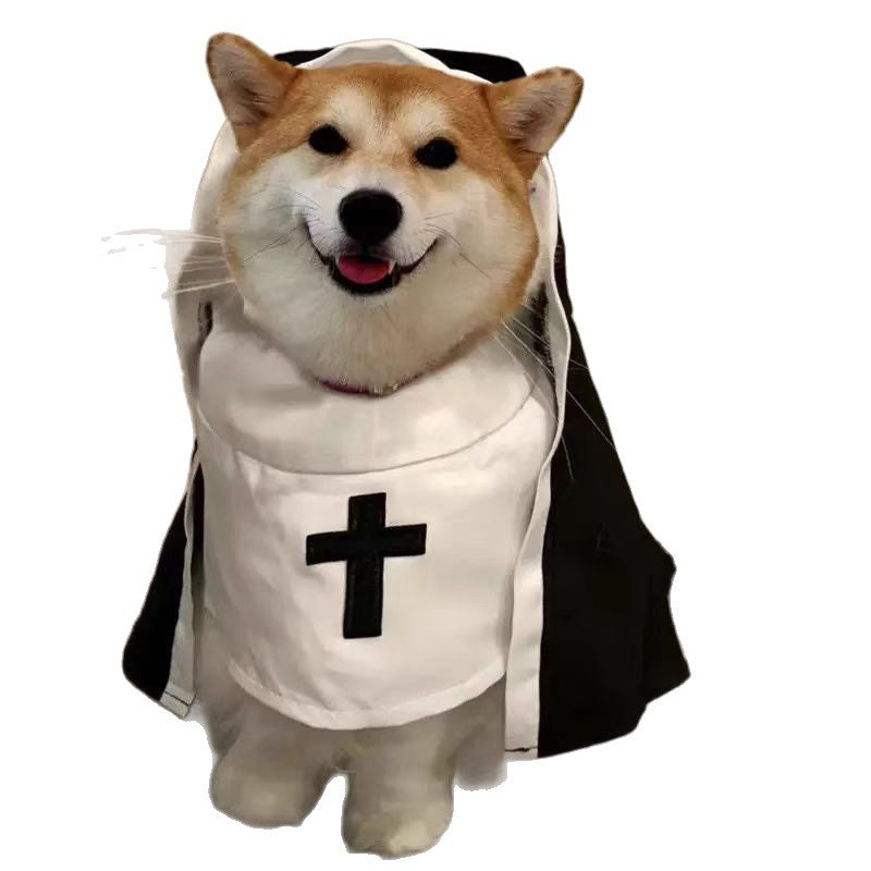 Halloween Cat and Dog Cos Nun Costume Cat and Dog Cross-Dressing Funny Small and Medium-Sized Pet Photo Props Cat Funny Costume