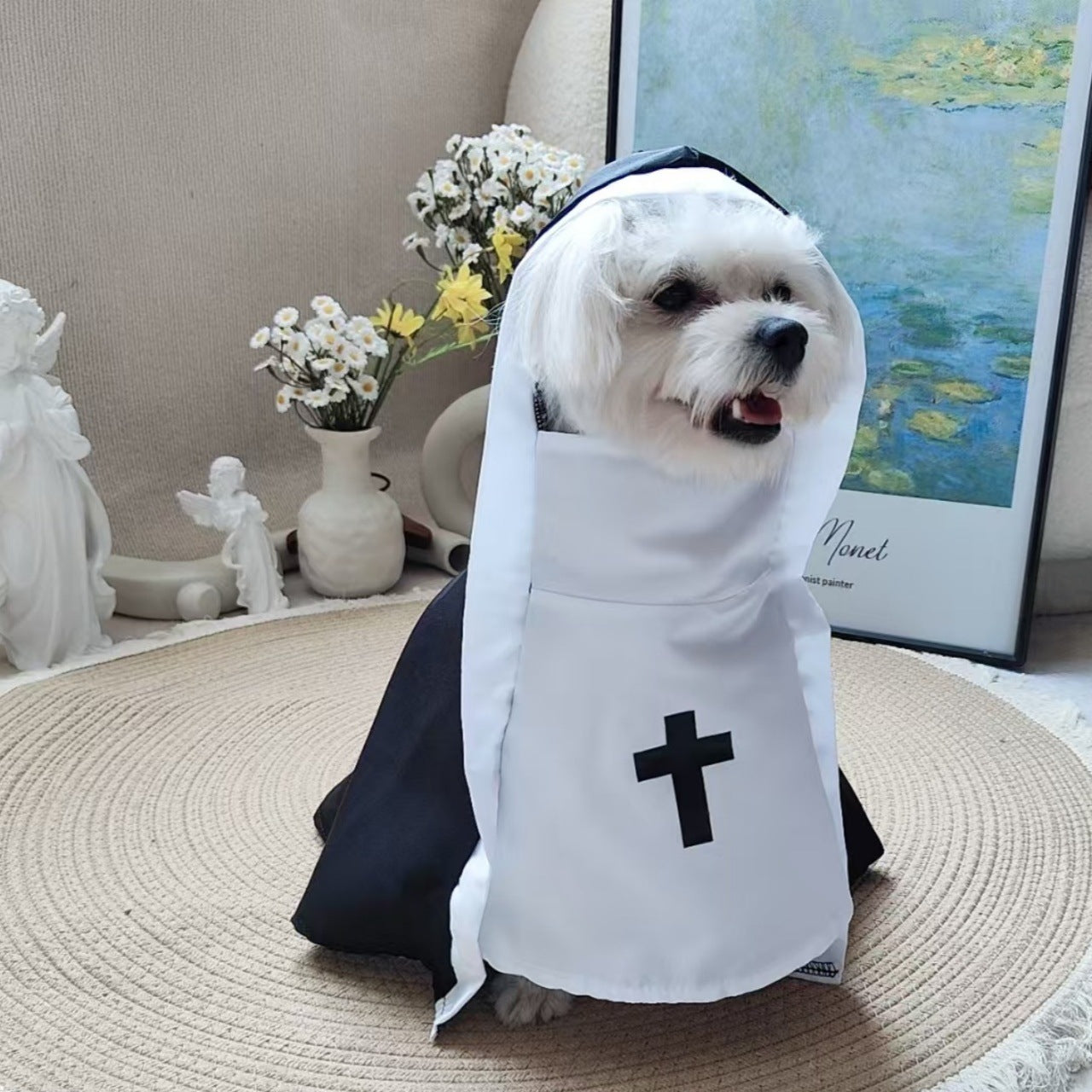 Halloween Cat and Dog Cos Nun Costume Cat and Dog Cross-Dressing Funny Small and Medium-Sized Pet Photo Props Cat Funny Costume