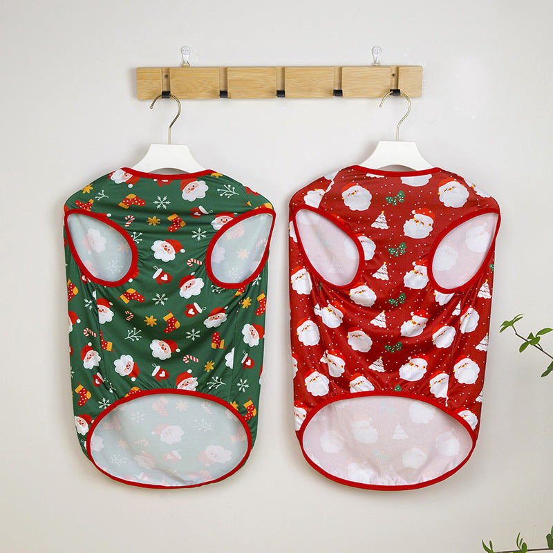 25 Cross-Border Christmas Pet Clothing Thin Dog Clothes Christmas Vest Elderly Elk Christmas Party Pet Clothes